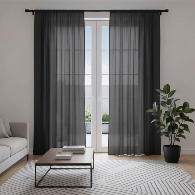 Soft Breeze Black Chiffon Sheer Curtain 1