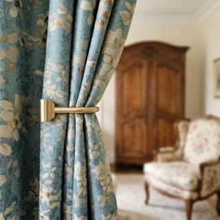 Spring Spirit Blue & White Floral Curtain with Gold Details 2