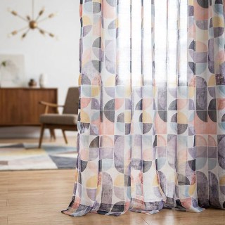 Vigor Multicolor Mid Century Modern Purple Geometric Sheer Curtains 3