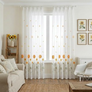 Yellow Sunflower and Butterfly Embroidered Sheer Curtain 2