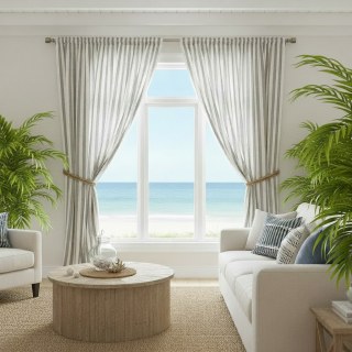 Coastal Weave Driftwood Brown Striped Natural Linen Cotton Blend Curtains 2