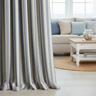 Coastal Weave Haze Blue Striped Linen Cotton Curtains