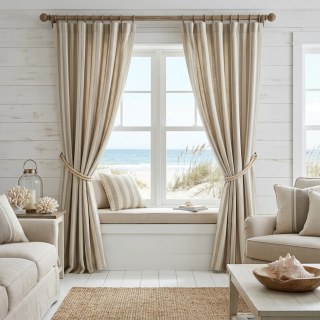 Coastal Weave Pebble Gray Striped Natural Linen Cotton Blend Curtains 4