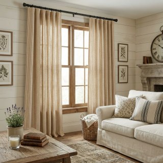 Cottage Flax Terracotta Orange Striped Natural Linen Cotton Blend Curtains 2