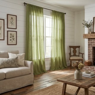 Cotton Club Olive Green Semi Sheer Curtain 2