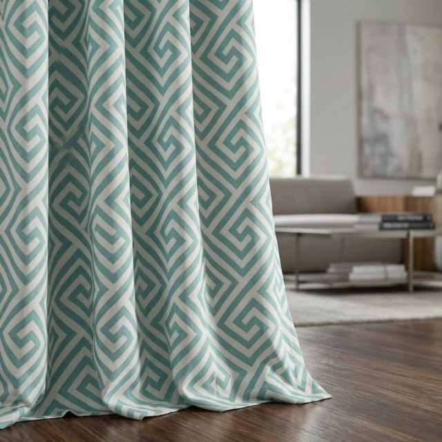 Greek Key Sage Green Curtain 1