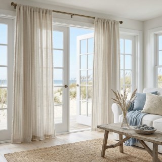 Haven Stripe Oatmeal Natural Linen Cotton Blend Curtains 2