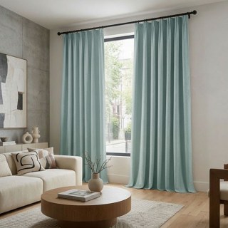 LuxeTouch Duck Egg Sage Green Chenille Curtain Drapes 2