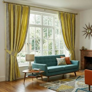 Obsessed with Polka Dots Mid Century Modern 3D Jacquard Yellow Charcoal Gray Geometric Curtain 2