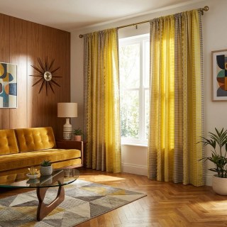 Obsessed with Polka Dots Mid Century Modern 3D Jacquard Yellow Charcoal Gray Geometric Curtain 1