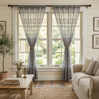 Pane Paradise Checked Grid Charcoal Gray Sheer Curtains 4
