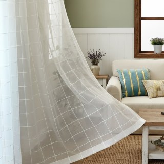 Pane Paradise Checked Grid Ivory White Sheer Curtains