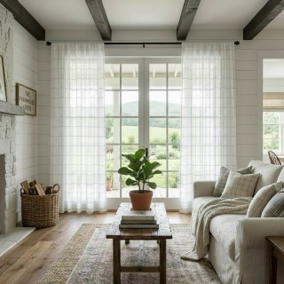 Pane Paradise Checked Grid Ivory White Sheer Curtains 2