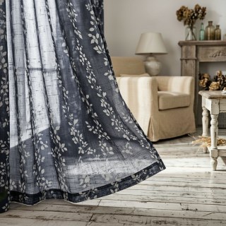 Pascal Black Blue Vine Print Sheer Voile Curtain 1