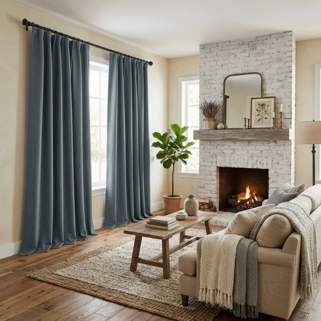 Pine Valley Haze Blue Blackout Curtain Drapes 1