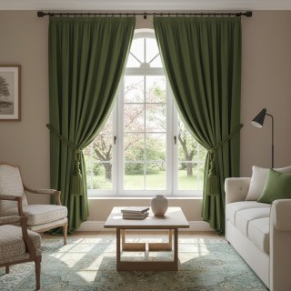 Premium Renaissance Olive Green Velvet Curtain Drapes 4