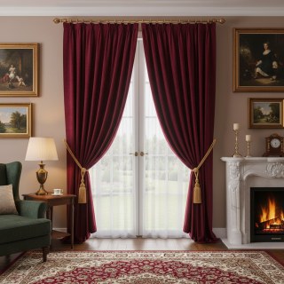 Premium Roses and Wine Burgundy Red Velvet Curtain Drapes 4