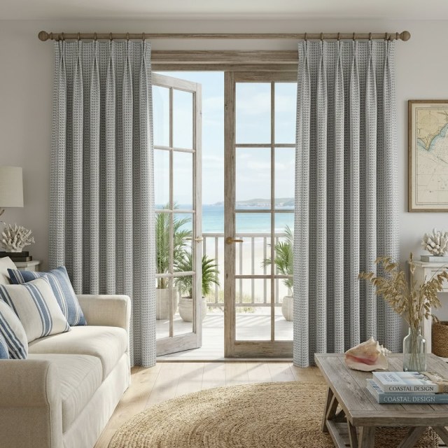 Raffia Lattice Gray Natural Linen Cotton Curtains 1