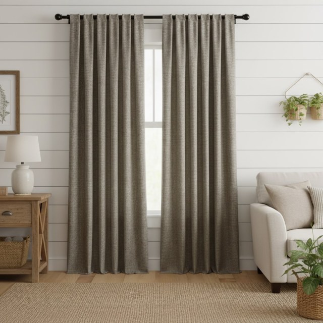 Regent Linen Style Dark Gray Curtain Drapes 1