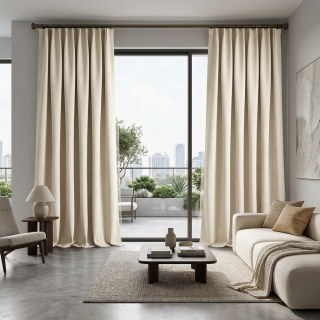 Smart Space Double Sided Beige Cream Vegan Suede Curtains
