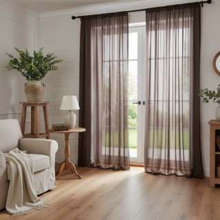 Soft Breeze Dark Coffee Brown Chiffon Sheer Curtain 2