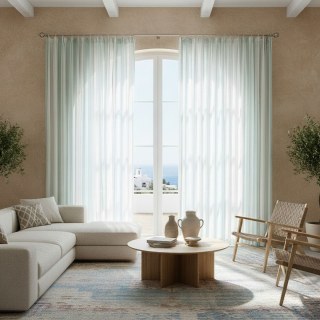 Sunnyside Linen Style Blue and White Striped Sheer Curtains 2