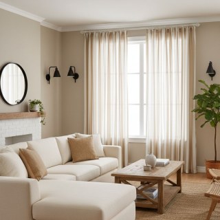 Sunnyside Linen Style Brown & White Striped Sheer Curtains 4