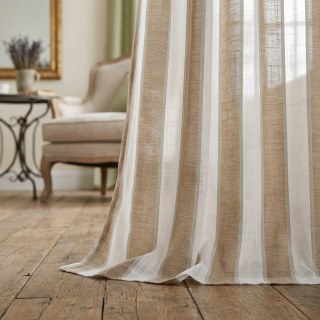 Sunnyside Linen Style Brown & White Striped Sheer Curtains