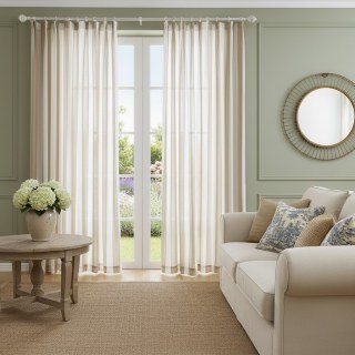 Sunnyside Linen Style Brown & White Striped Sheer Curtains 5