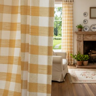 Cottage Charm Yellow Linen Style Gingham Check Curtains 3