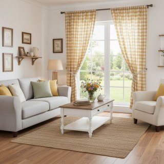 Cottage Charm Yellow Linen Style Gingham Check Curtains 2